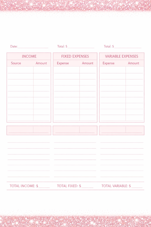 Pink & Glitter Budget Template