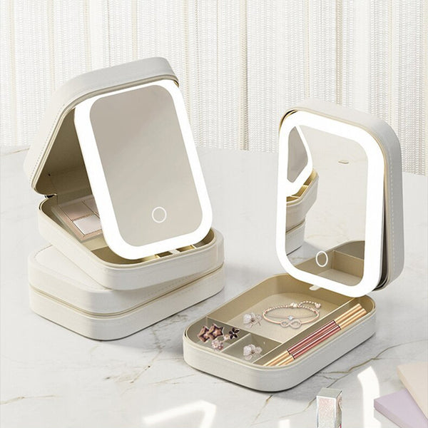 LED Vanity Mirror Storage Box – Portable Makeup & Jewelry Organizer